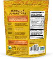Laird Superfood Morning Jumpstart ingredients, barcode & nutrition facts label 77g on white background