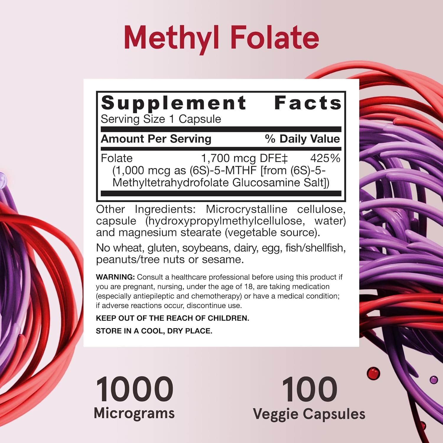 Jarrow Formulas Methyl Folate – 1000 mcg, 100 Veggie Capsules