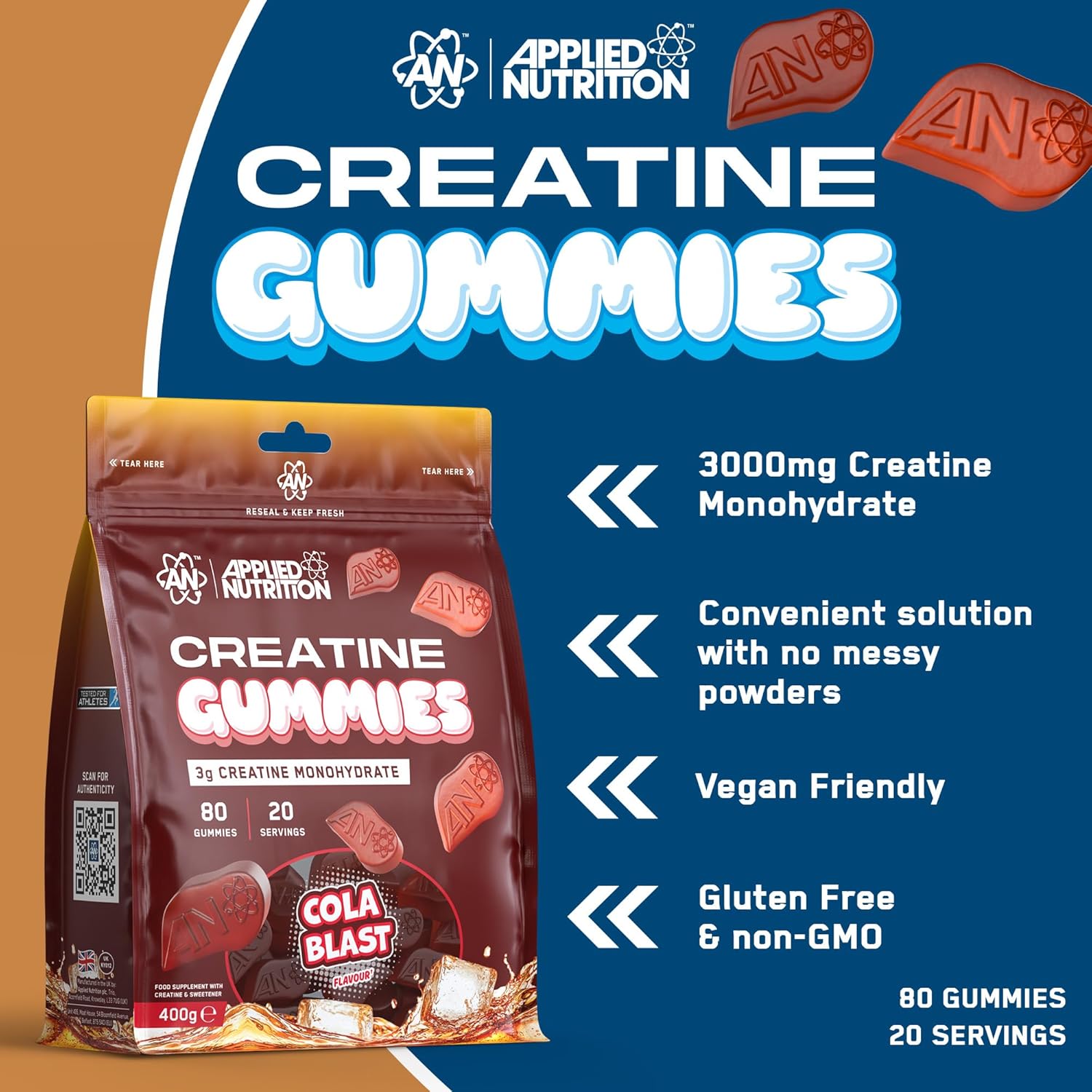 Applied Nutrition Creatine Gummies Cola Blast 3000mg - 80 Count