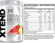 Supplement facts & ingredients image: XTEND Original BCAA Powder Raspberry Pineapple supplement facts ingredients tub powder 441g 30 servings