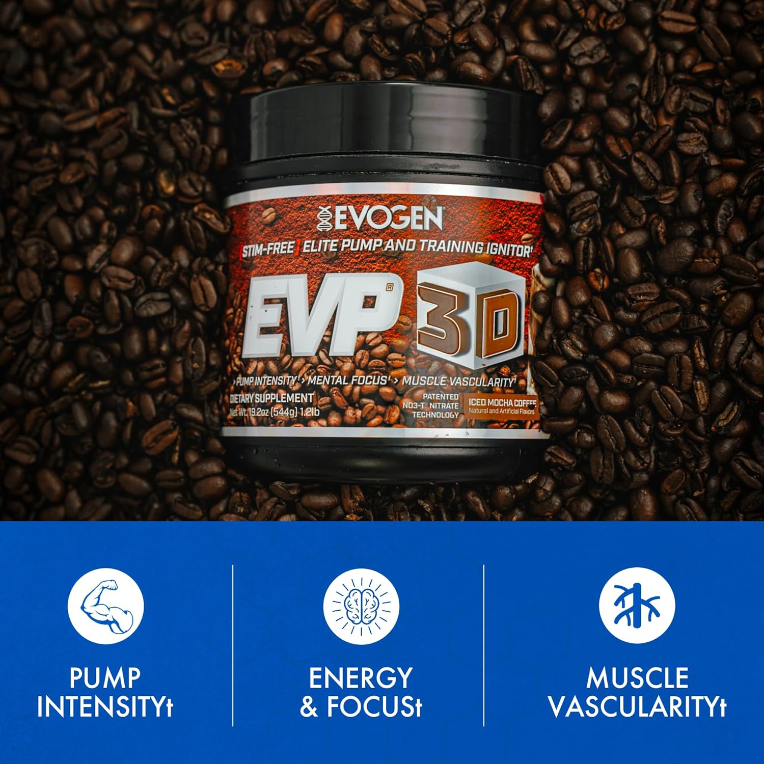 Evogen EVP-3D Pre-Workout Iced Mocha Coffee - 544g
