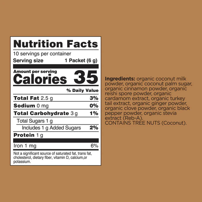 Ingredients and preparation for Four Sigmatic Chai Latte Mix.