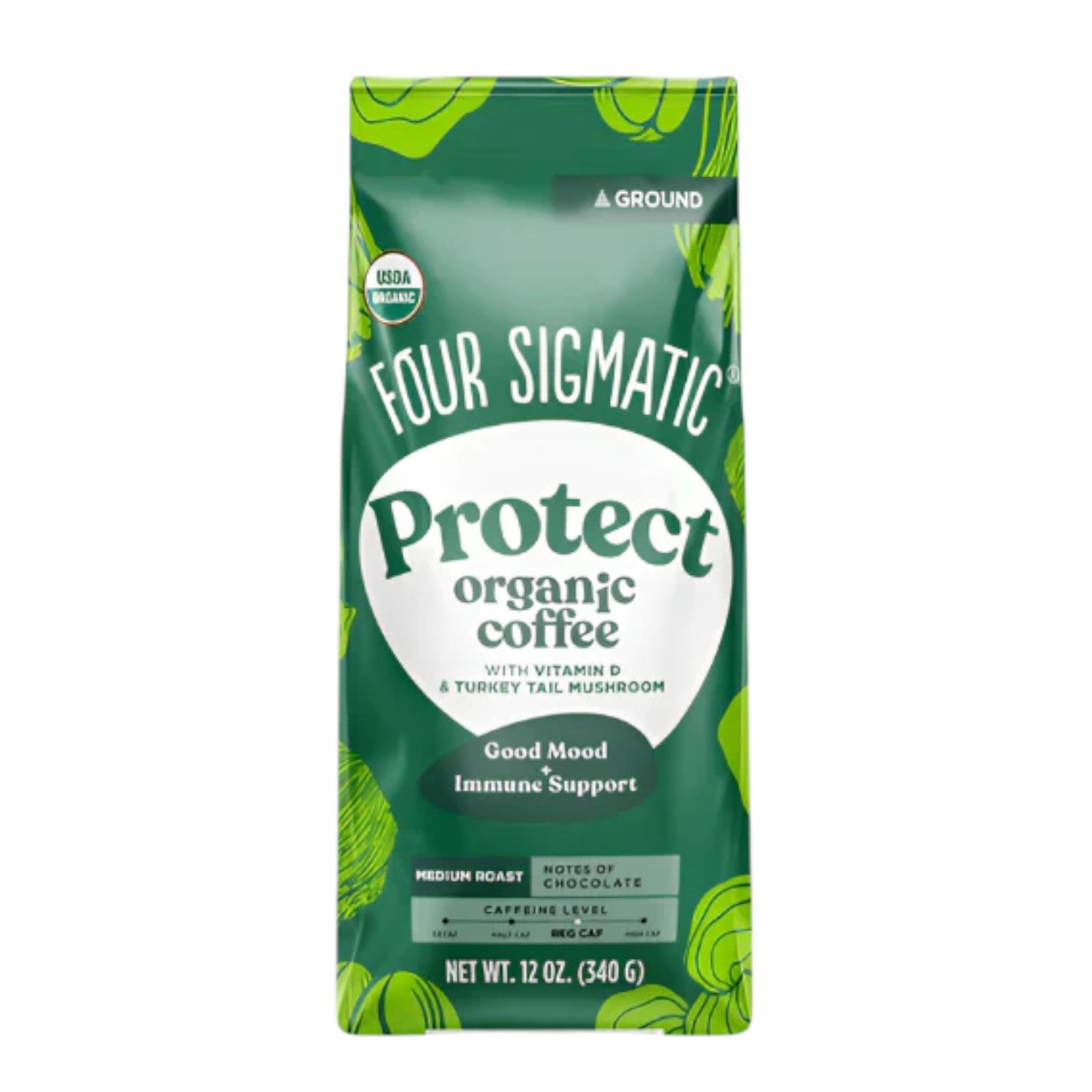 Four Sigmatic Organic Medium Roast Ground Coffee 340g front packaging on white background