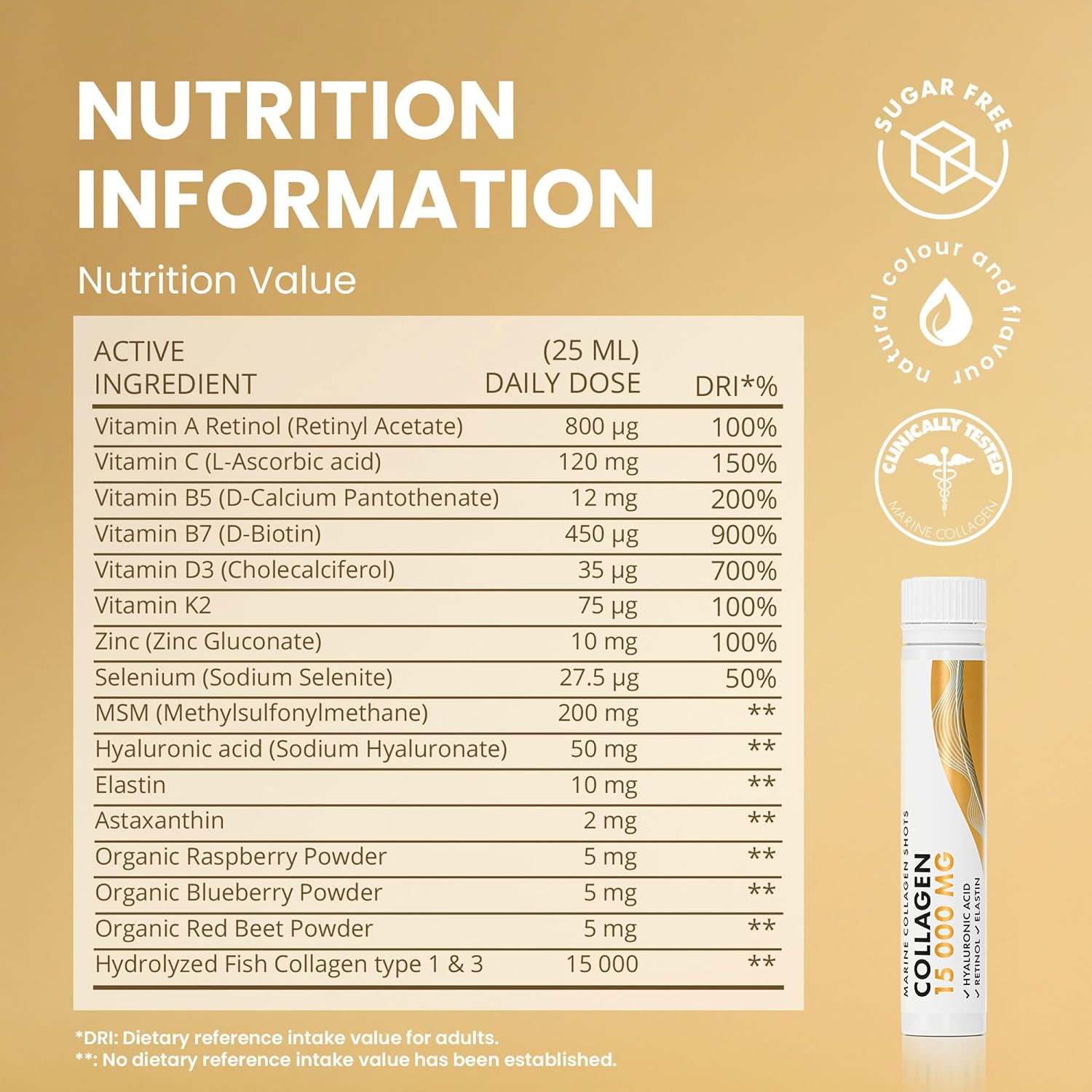 Swedish Nutra Marine Collagen shots supplement facts ingredients berry 10x25ml