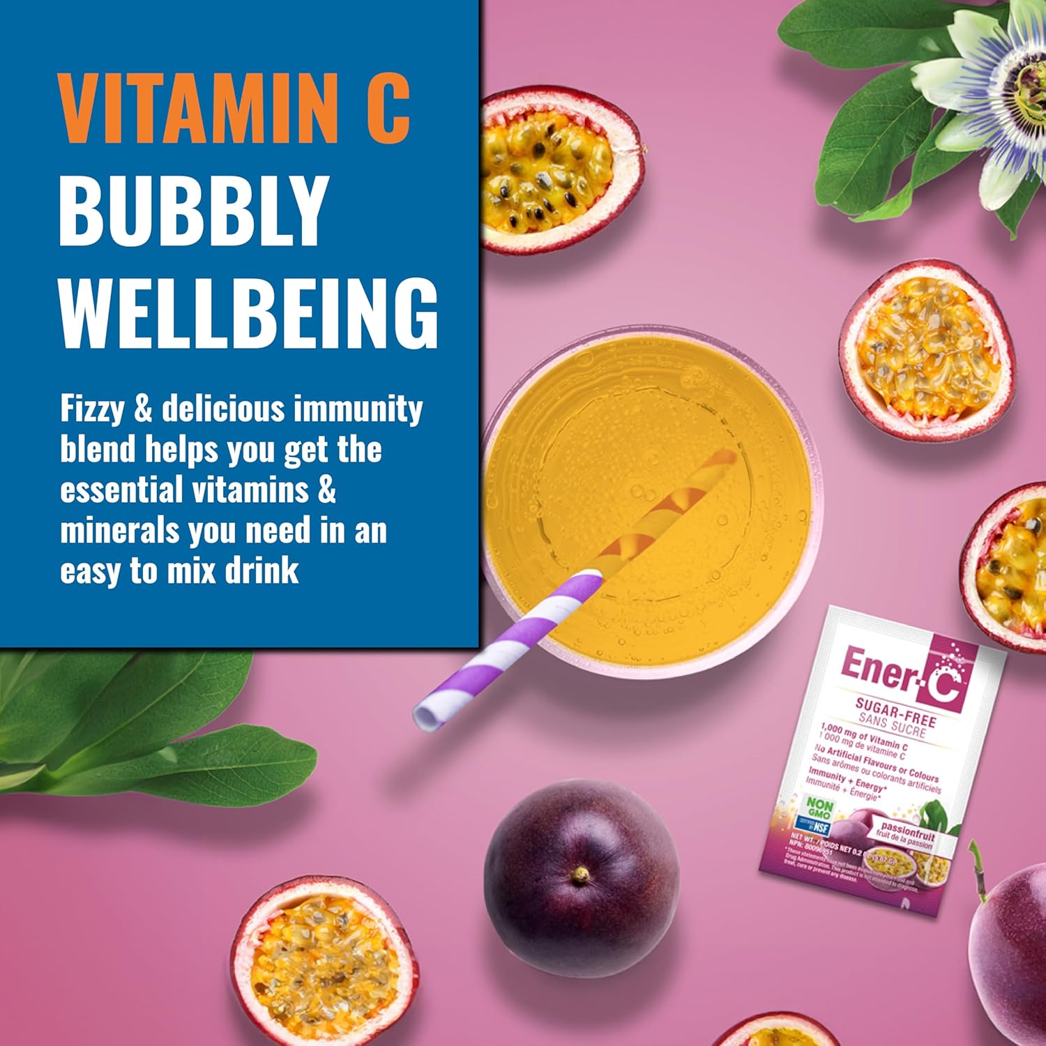 Ener-C Sugar Free Passion Fruit Vitamin Powder Mix - 30 Sachets