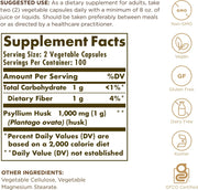 Solgar Psyllium Husks Fiber 500mg ingredient label vegetable capsules 200 count