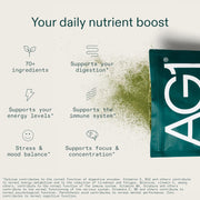 AG1 Greens Powder Travel Kit supplement facts and ingredients information