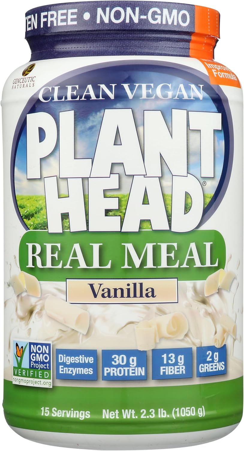 Genceutic Naturals Plant Head Real Meal vegan protein powder vanilla tub 1050g