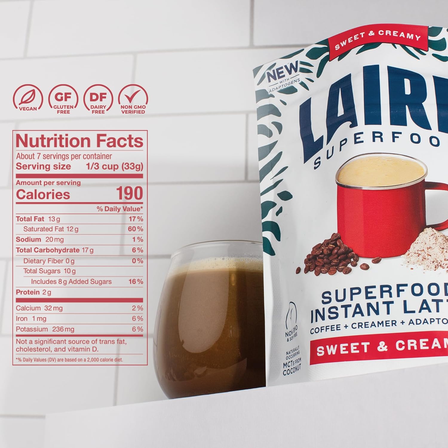Laird Superfood non-dairy instant latte ingredients label 227g 