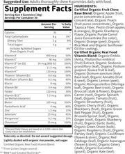 Supplement facts and ingredient list for Organic Men's Gummy Vitamins.