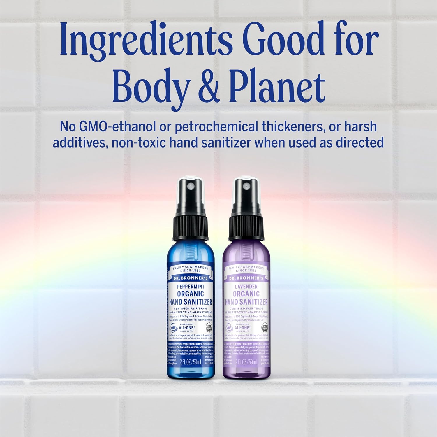 Dr. Bronner's Organic Peppermint Hand Cleansing Spray 60ml & other variants