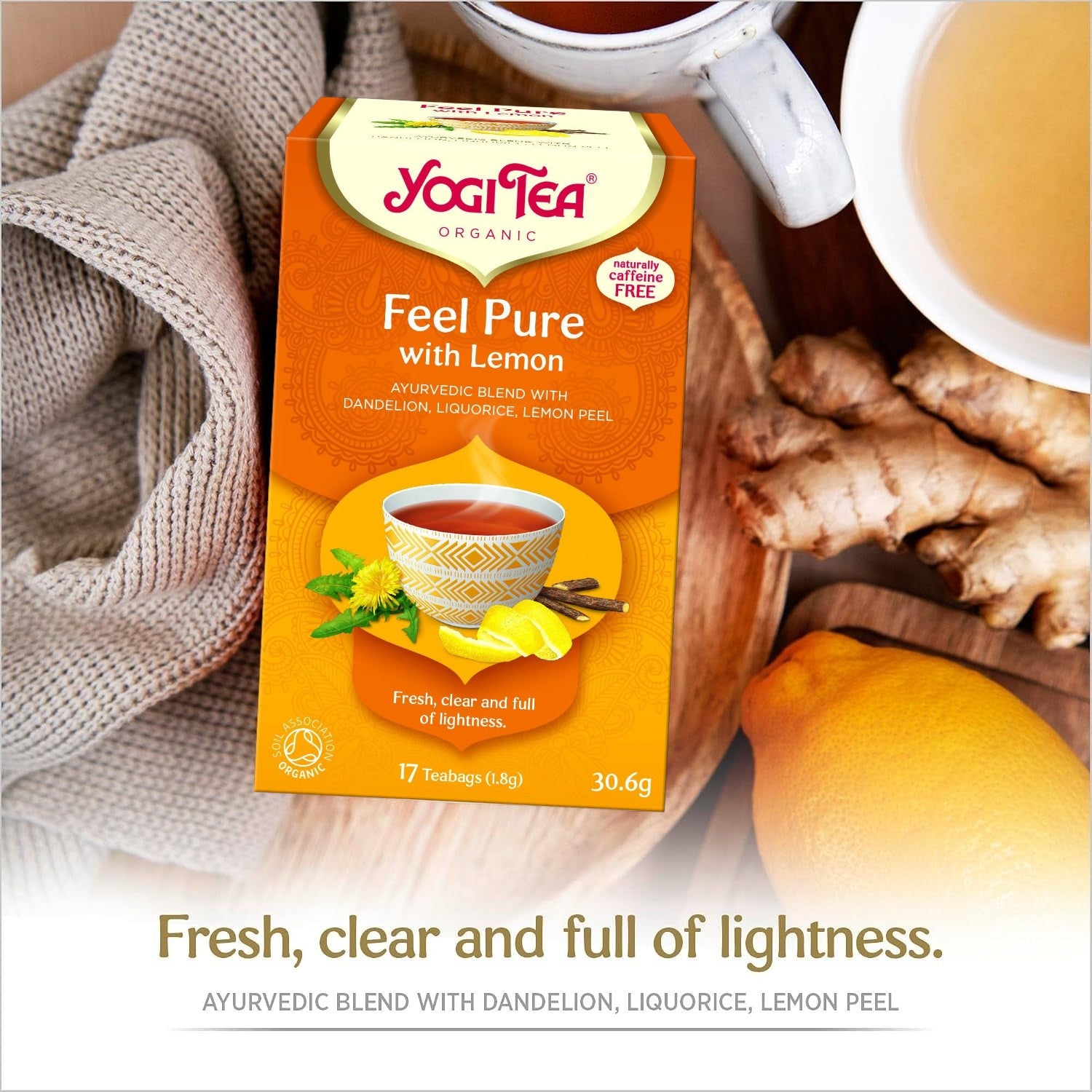Yogi Tea Organic Feel Pure with Lemon Herbal Tea box 17 teabags 30.6g