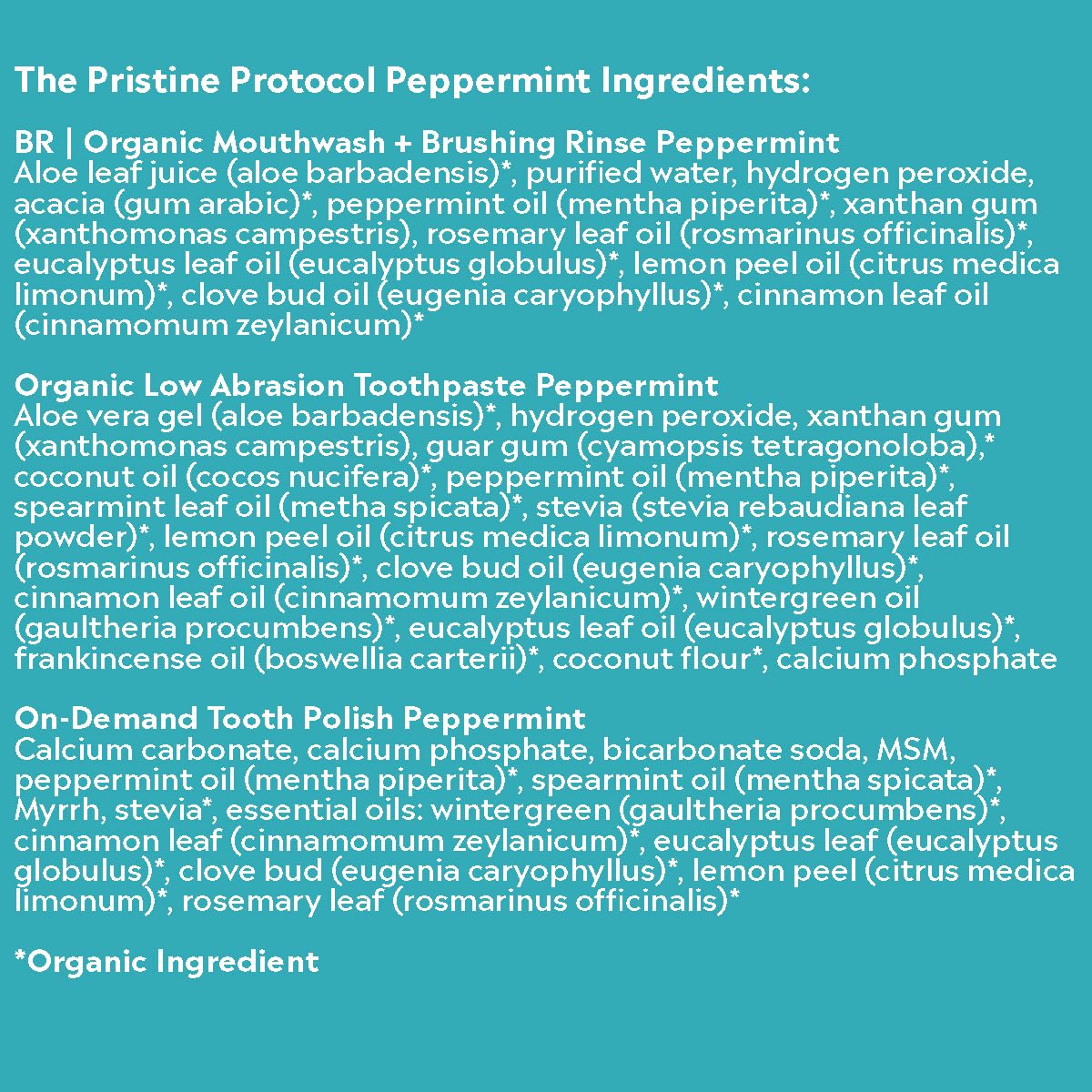 Essential Oxygen oral care kit showing supplement facts, ingredients, and usage instructions.