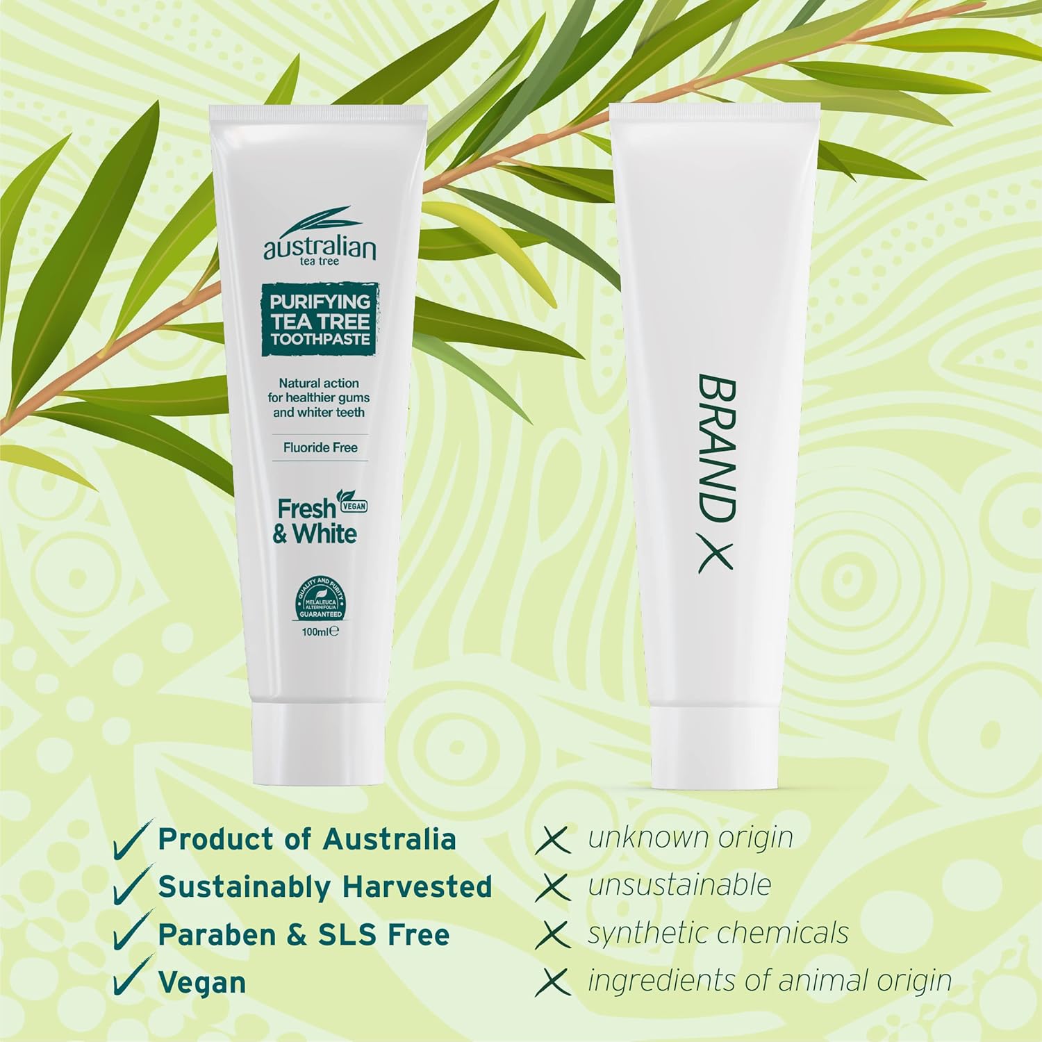 Australian Tea Tree Toothpaste - Fluoride Free & Vegan - 100ml versus other brand