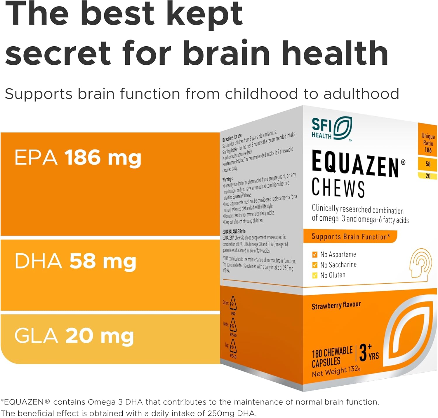 Box of Equazen Chews supplement with nutritional information on a white background