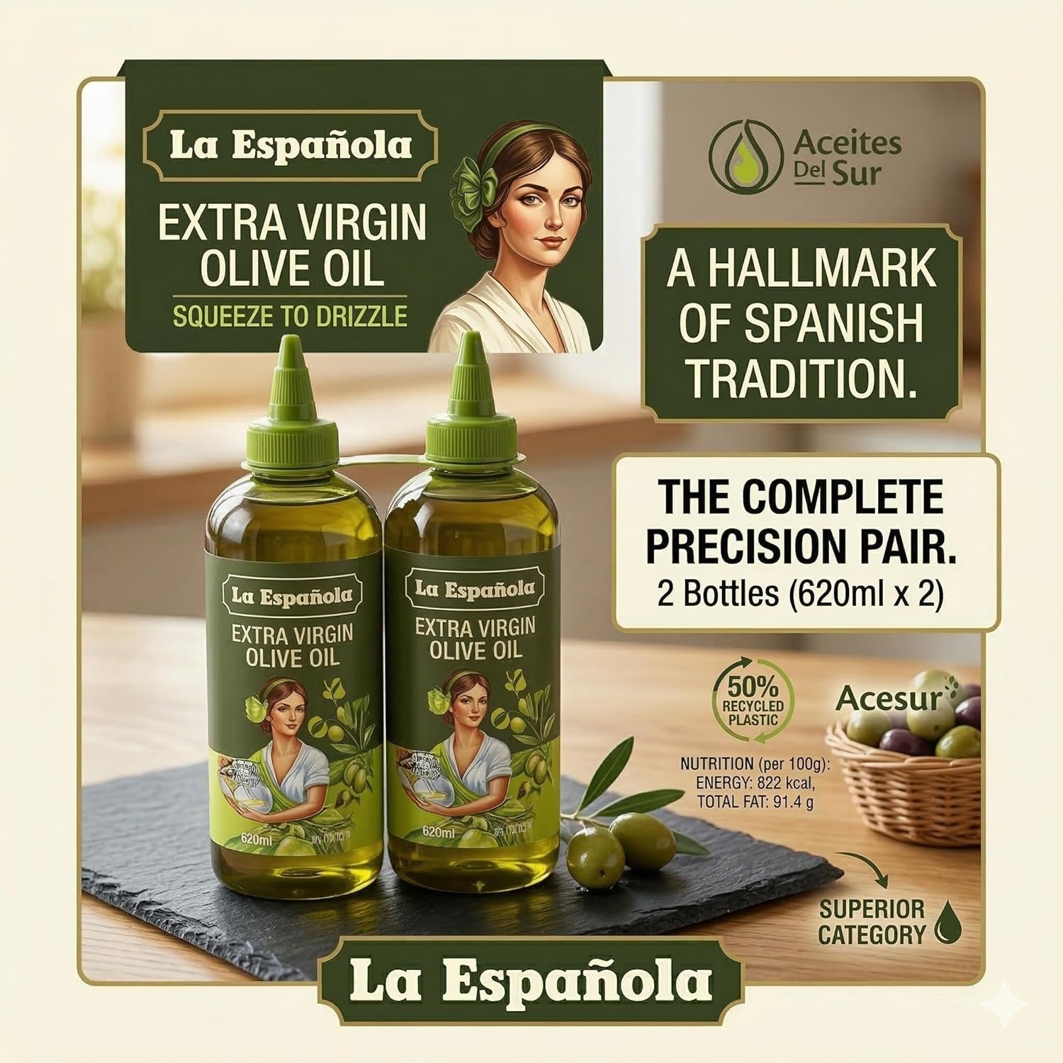 La Española Extra Virgin Olive Oil Squeezy Bottle - 2 x 620ml