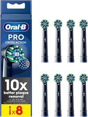 Sealed pack of 8 Oral-B Pro Cross Action Black Replacement Brush Heads.