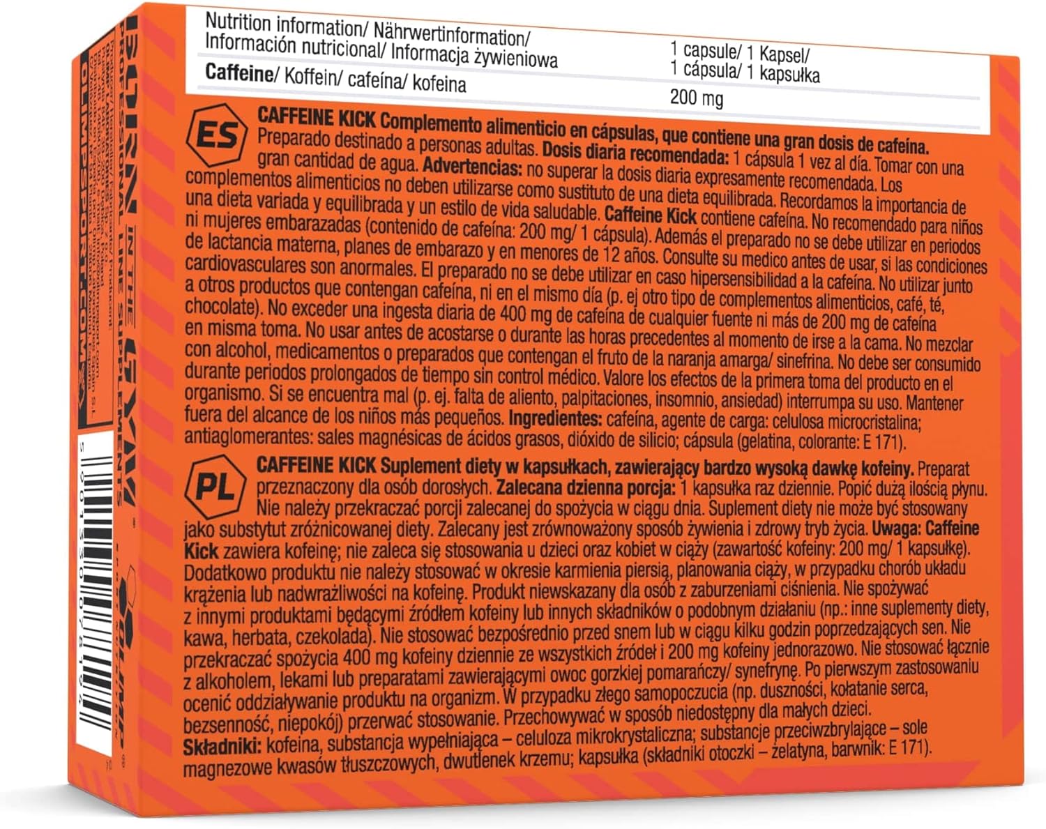 Olimp Caffeine Kick 200mg 60 capsules supplement facts label