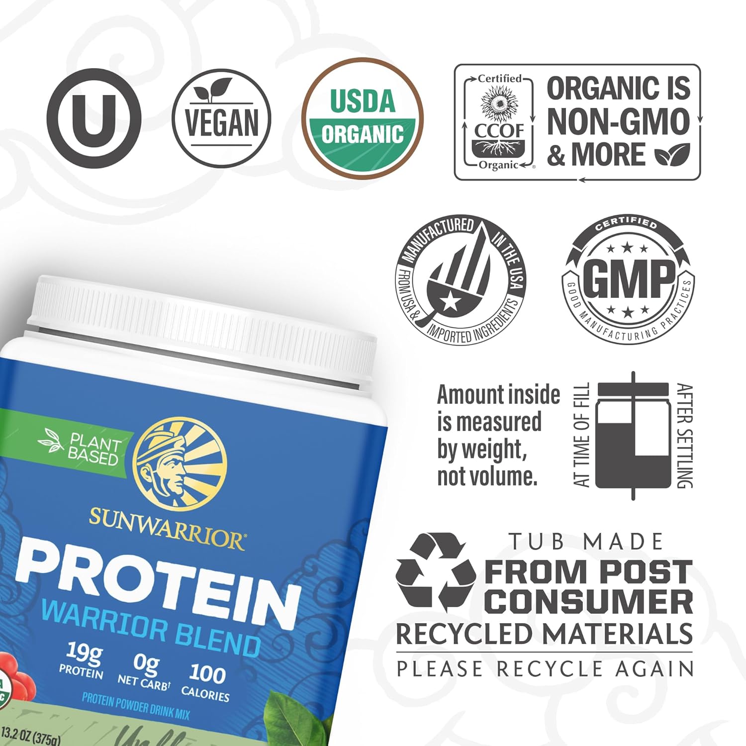 Sunwarrior Organic Plant-Based Protein Powder, Unflavoured