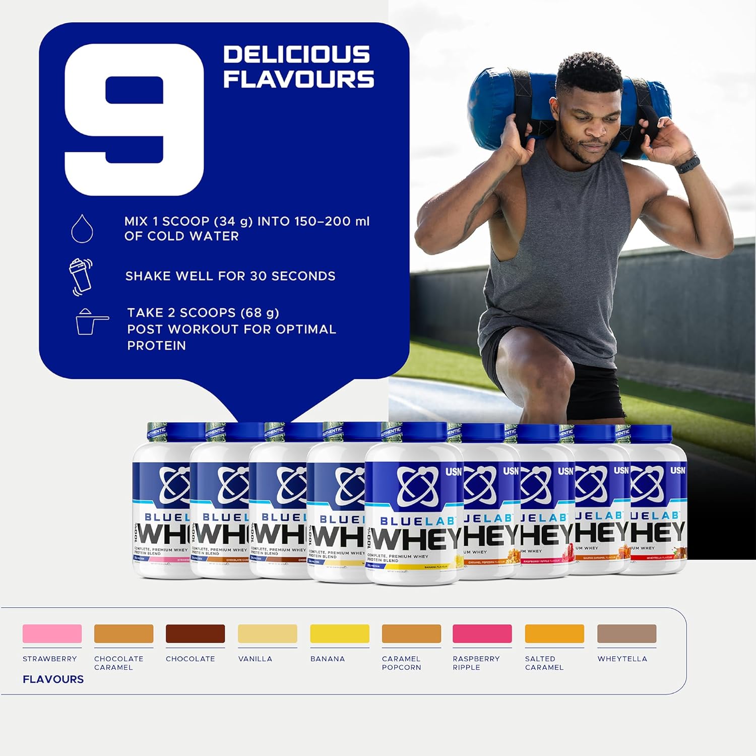 USN Blue Lab Whey Protein Powder, Chocolate Caramel - 2kg other flavours.