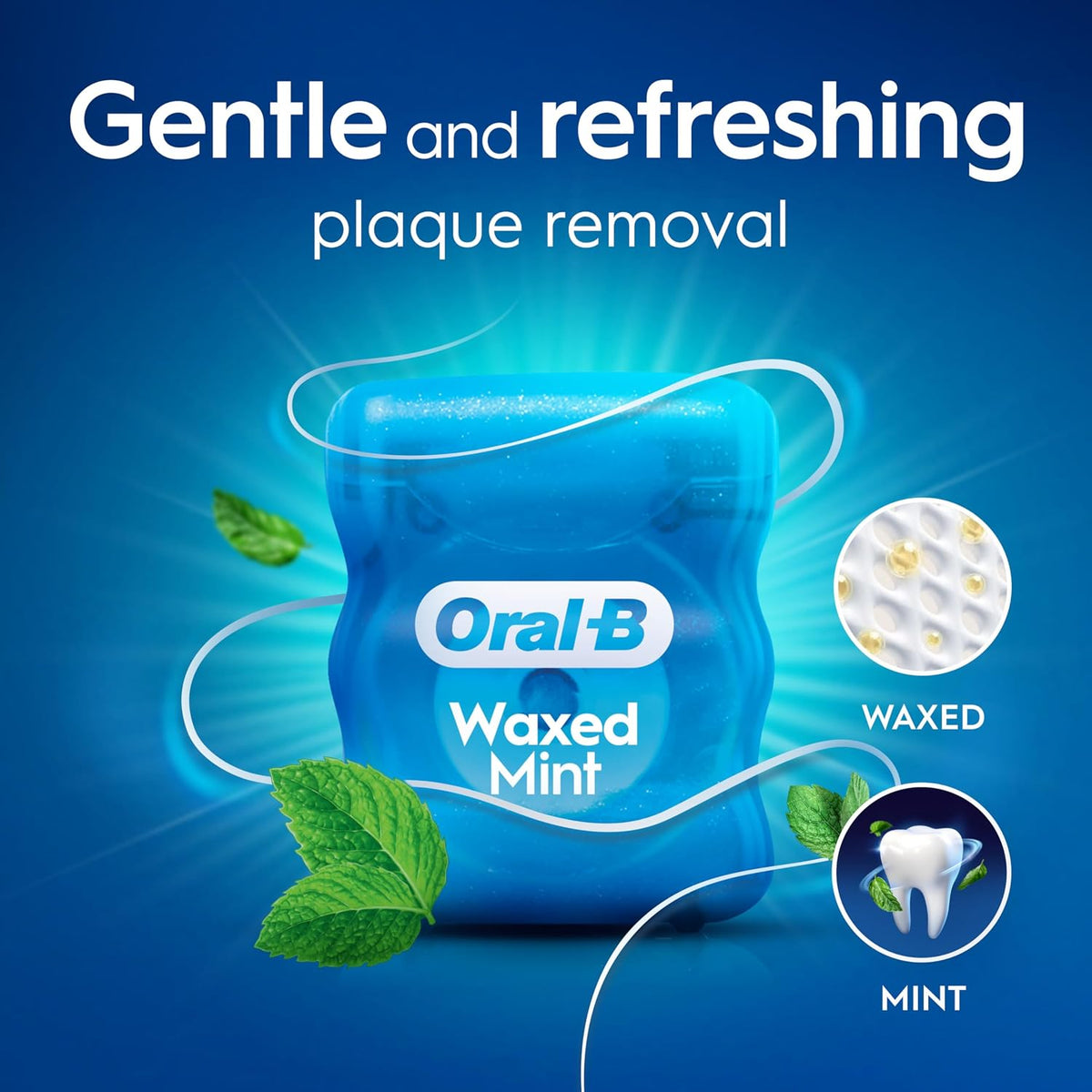 Oral-B Satin Tape Waxed Mint Dental Floss 6 x 50m packaging showing product information