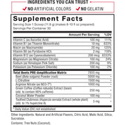  Nutrition facts and supplement label for Total Beets pre-workout drink mix.