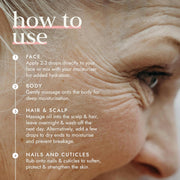 Instructions on how to use a product with a close-up of a person's face.