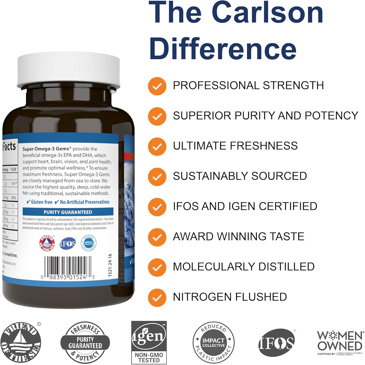 Barcode image: Carlson Super Omega 3 softgels 1200 mg barcode bottle 130 count