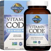 Garden of Life Vitamin Code Raw Multivitamin for Men 50 Plus bottle & box, 120 capsules.
