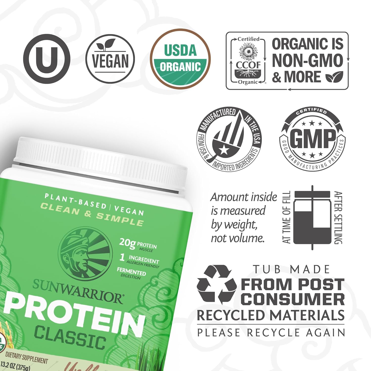 Sunwarrior Organic Brown Rice Protein Powder, Unflavoured