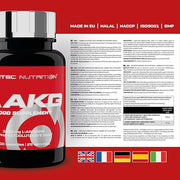 Label showing supplement facts for Scitec AAKG 3200mg L-Arginine Alpha-Ketoglutarate.