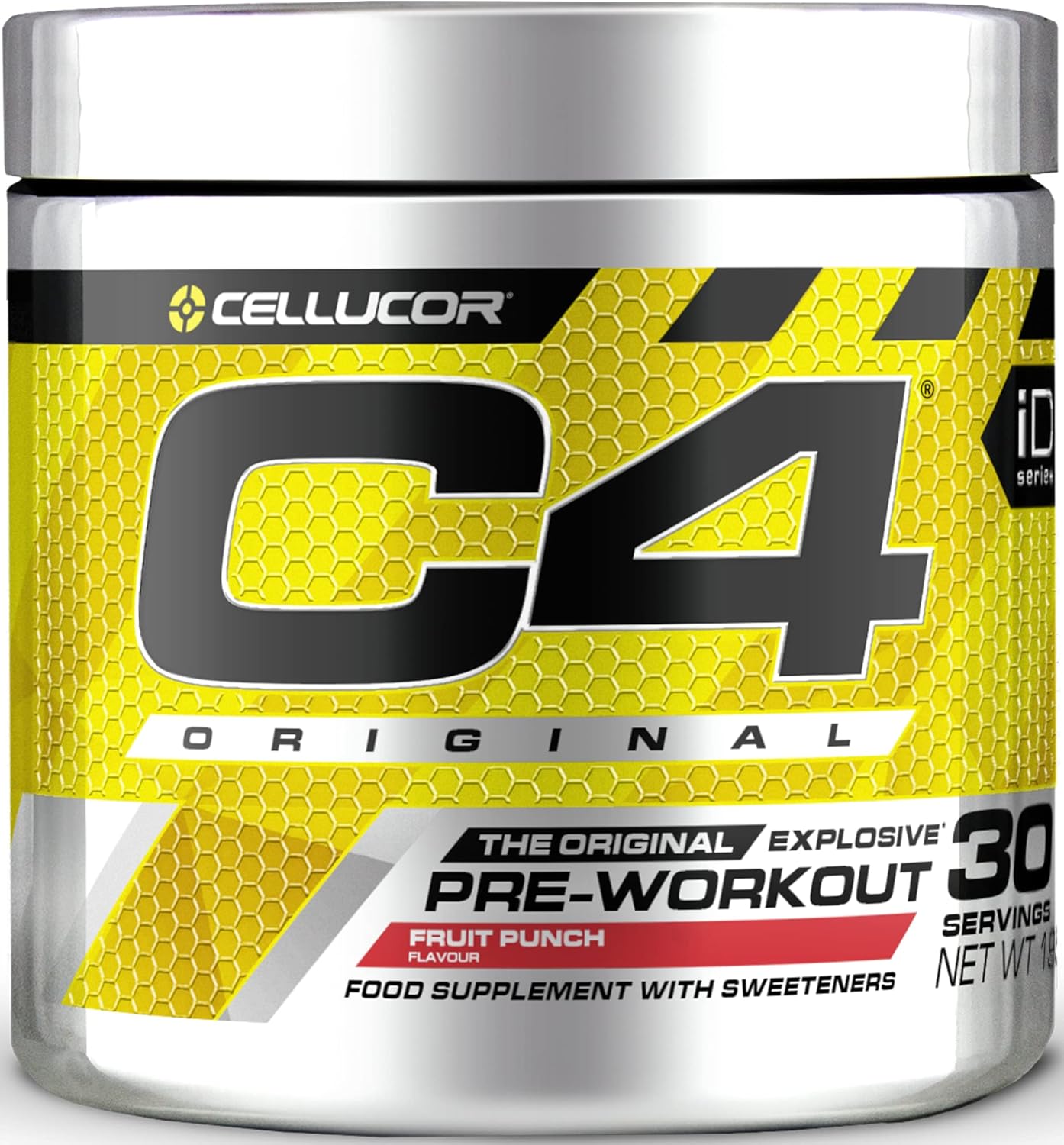 Cellucor C4 Original pre-workout supplement container with yellow and silver design.