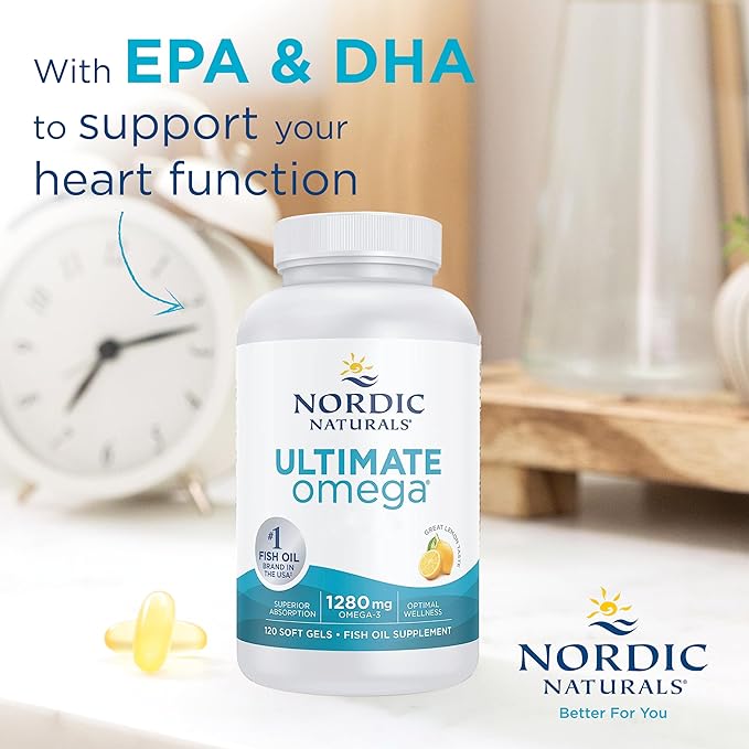 Nordic Naturals Ultimate Omega-3 Lemon Flavoured Fish Oil 120 Softgels bottle.
