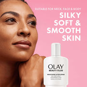 Olay Beauty Fluid Face, Neck & Body Moisturising Lotion 100ml bottle displayed for daily skincare