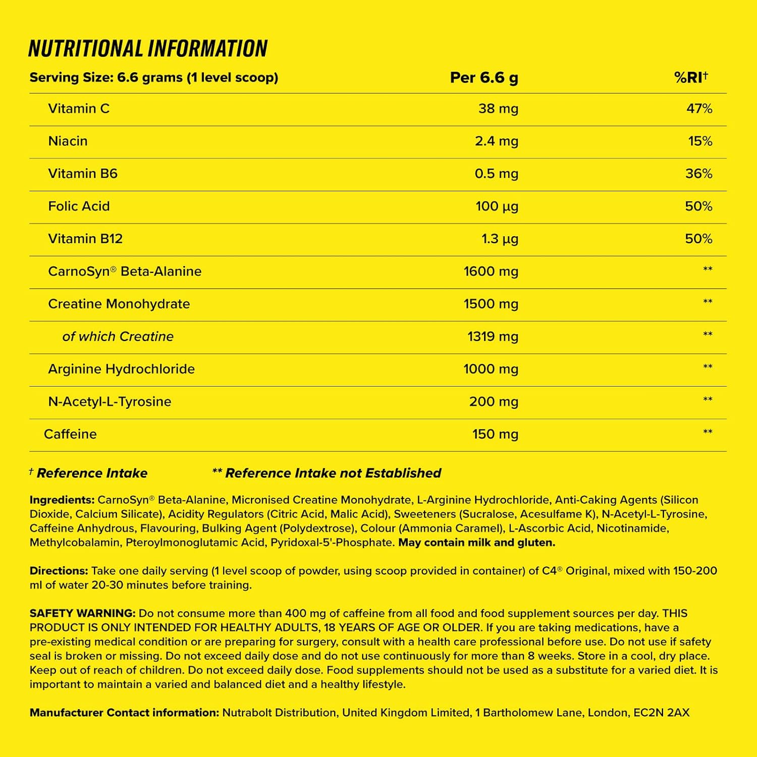 Nutritional information table on a yellow background
