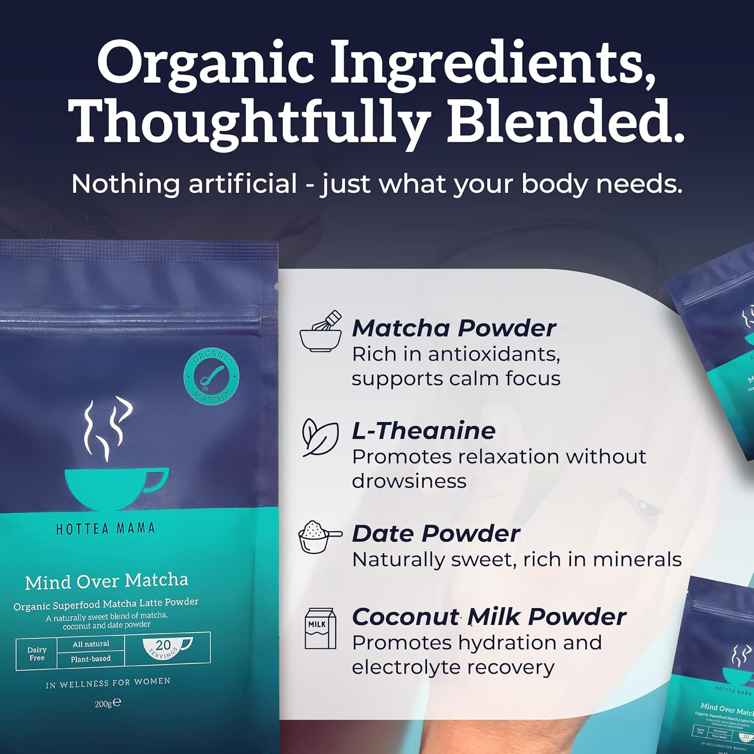 Hottea Mama matcha coconut date ingredients 200g packaging