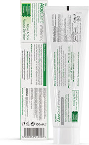 Back Image: Aloe Dent Aloe Vera whitening toothpaste fluoride free vegan 100ml tube & box barcode
