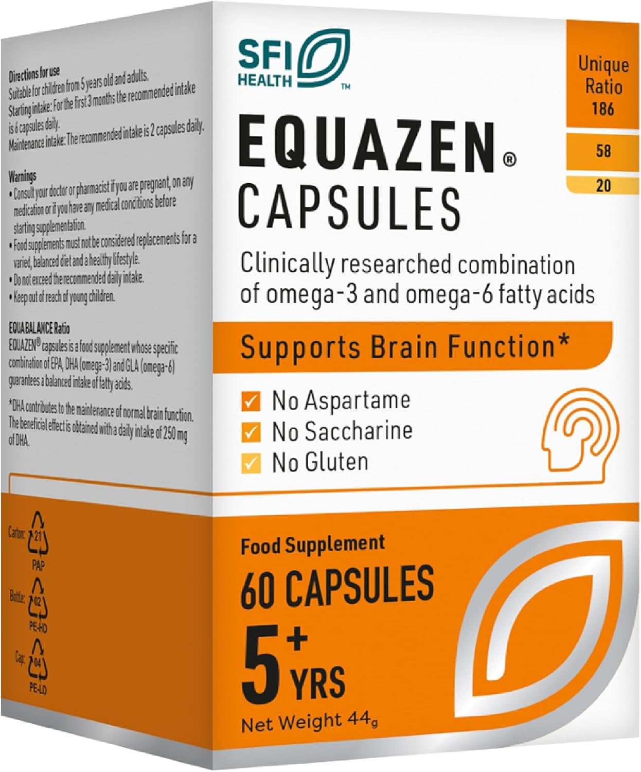 Box of SFI Health Equazen Capsules with orange and white design