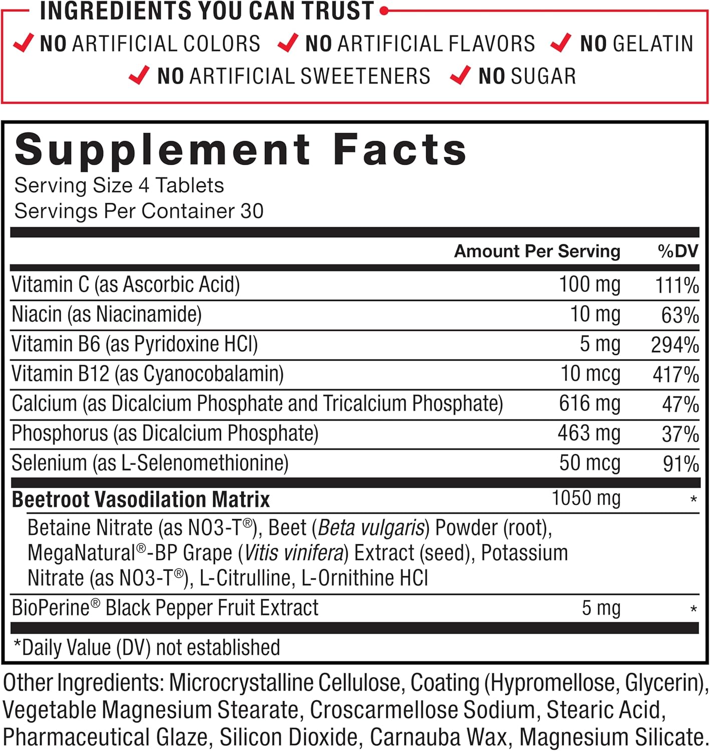 Supplement facts label with detailed nutritional information and ingredient list.