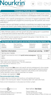 Supplement facts and directions for Nourkrin Woman 180-tablet box.
