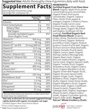 Supplement facts and ingredient list for Organic Women's Gummy Vitamins.