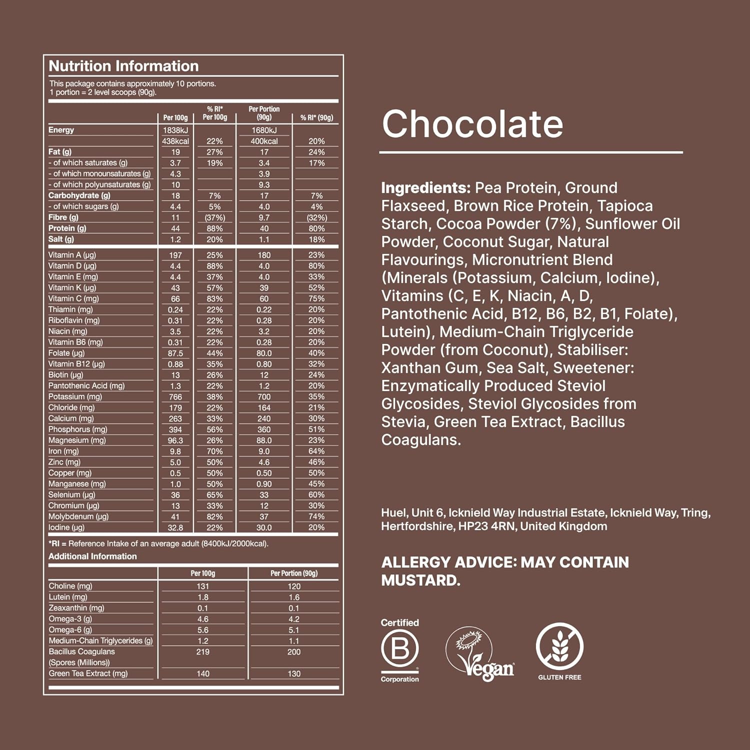 Huel Black Edition Chocolate meal powder nutrition ingredients label pouch 2.7kg