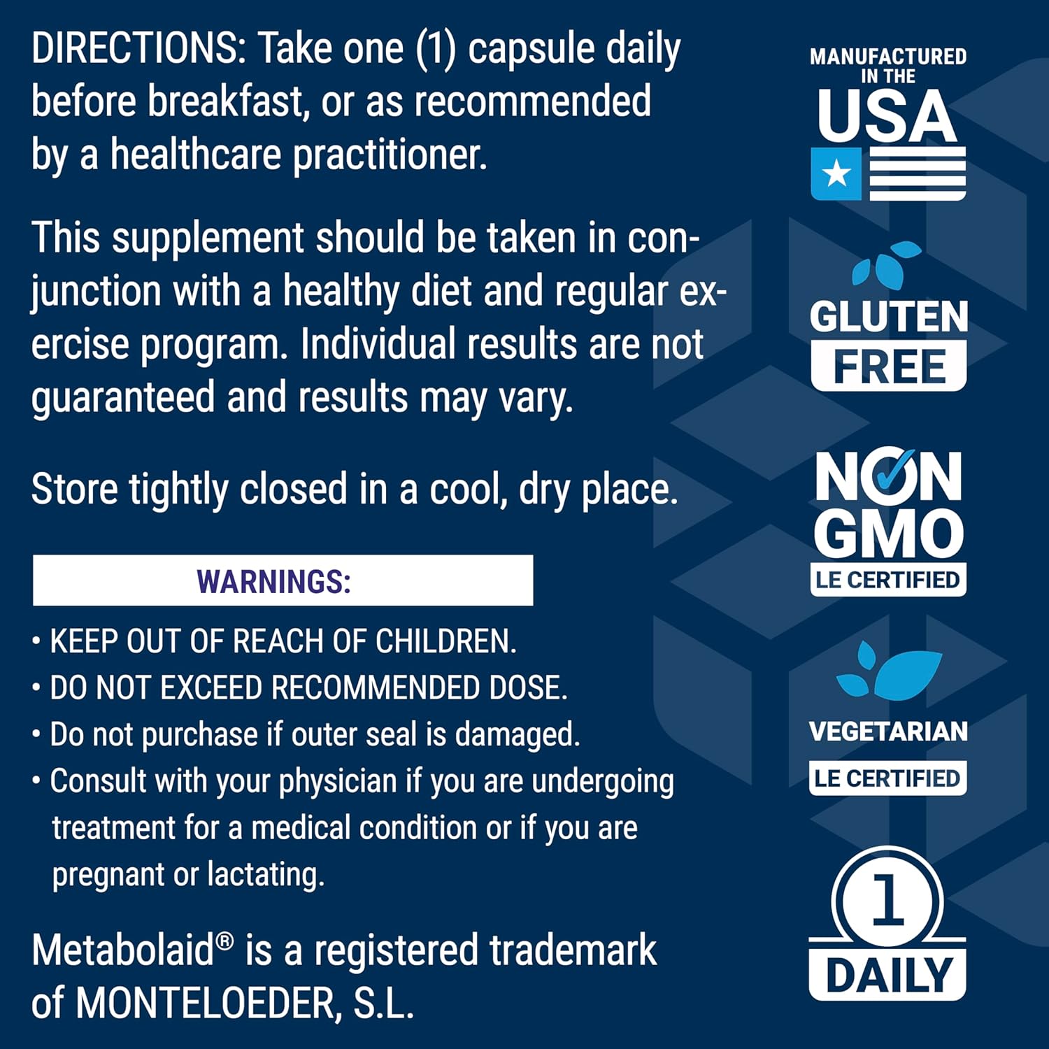 Life Extension direction label for botanical metabolic support blend.