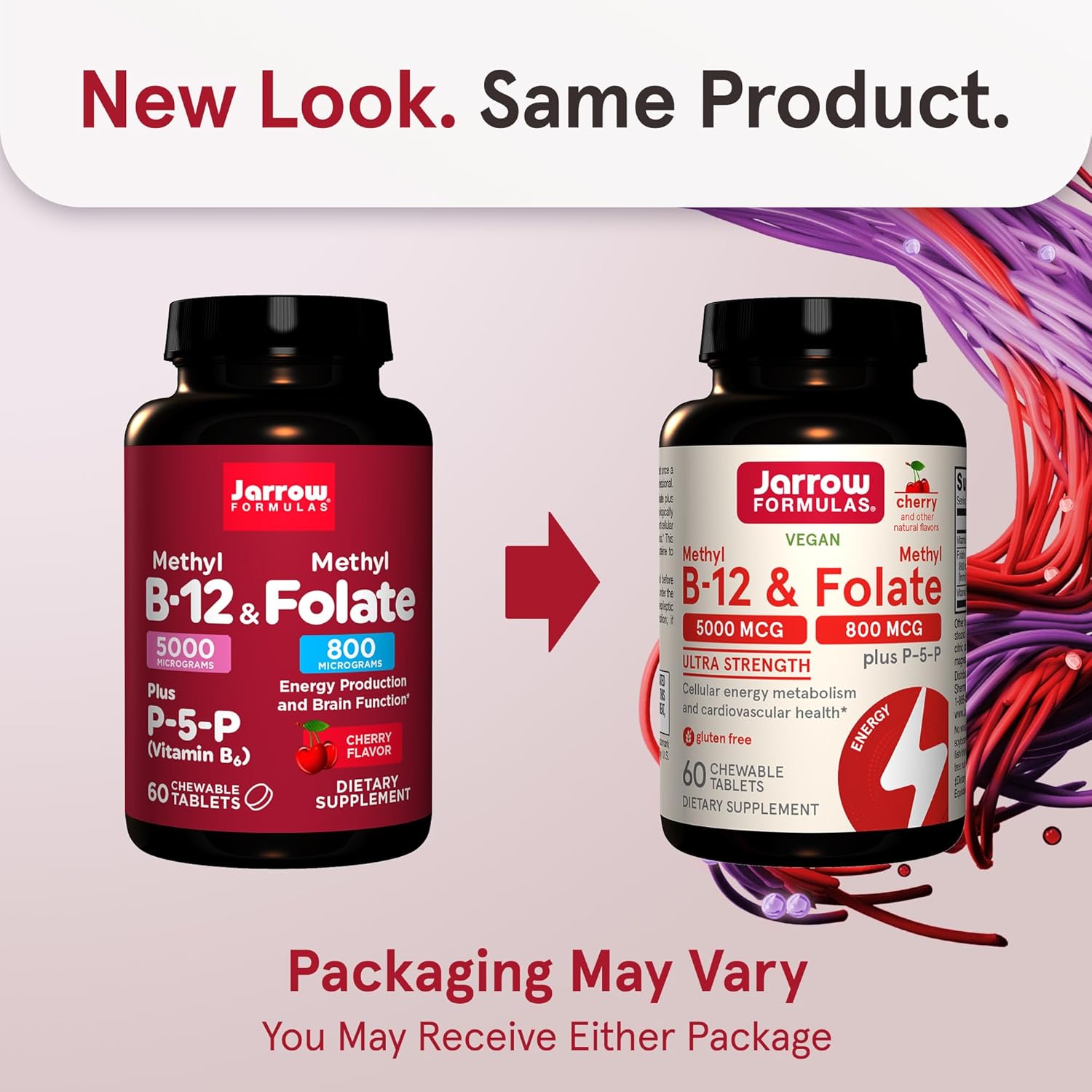 Jarrow Formulas Methyl B12 & Methyl Folate - 60 Chewable Tablets new look