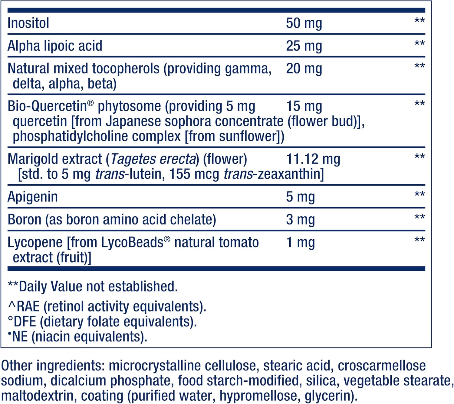Supplement facts panel for Life Extension Two-Per-Day Multivitamin showing full ingredient list.