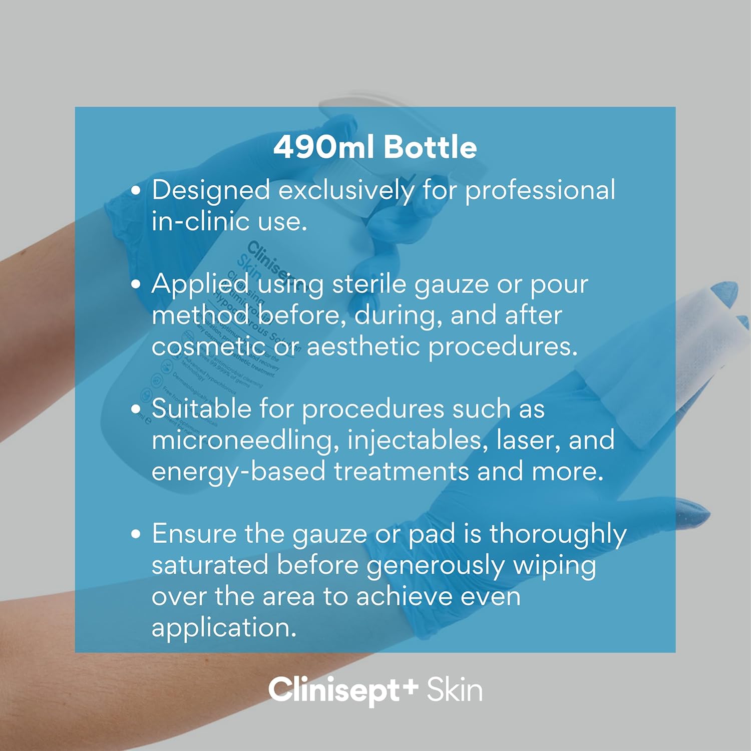 Clinisept+ Skin Prep Solution - Hypochlorous Acid Cleanser with Pump - 490ml