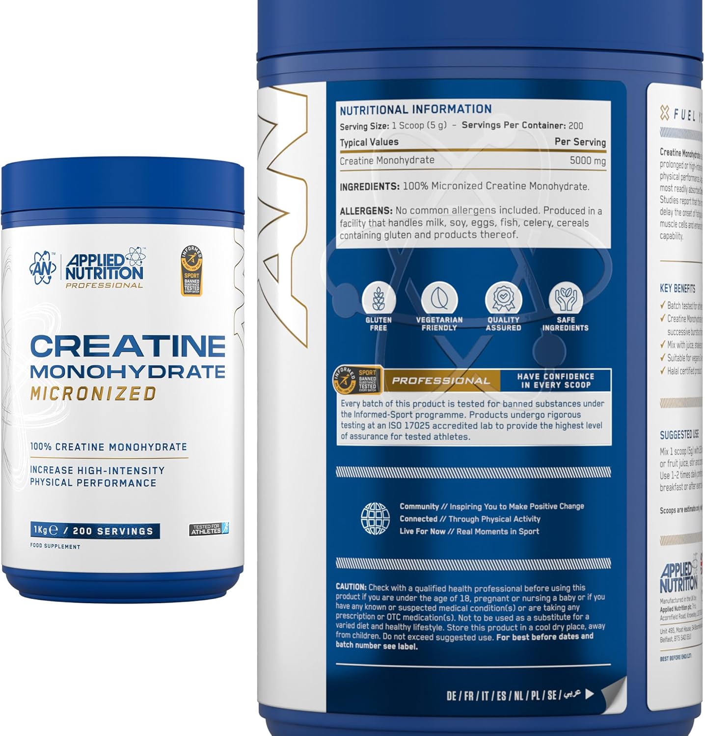 Applied Nutrition Creatine Monohydrate ingredient label micronized powder 1kg