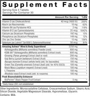 Supplement facts label with detailed nutritional information on a white background