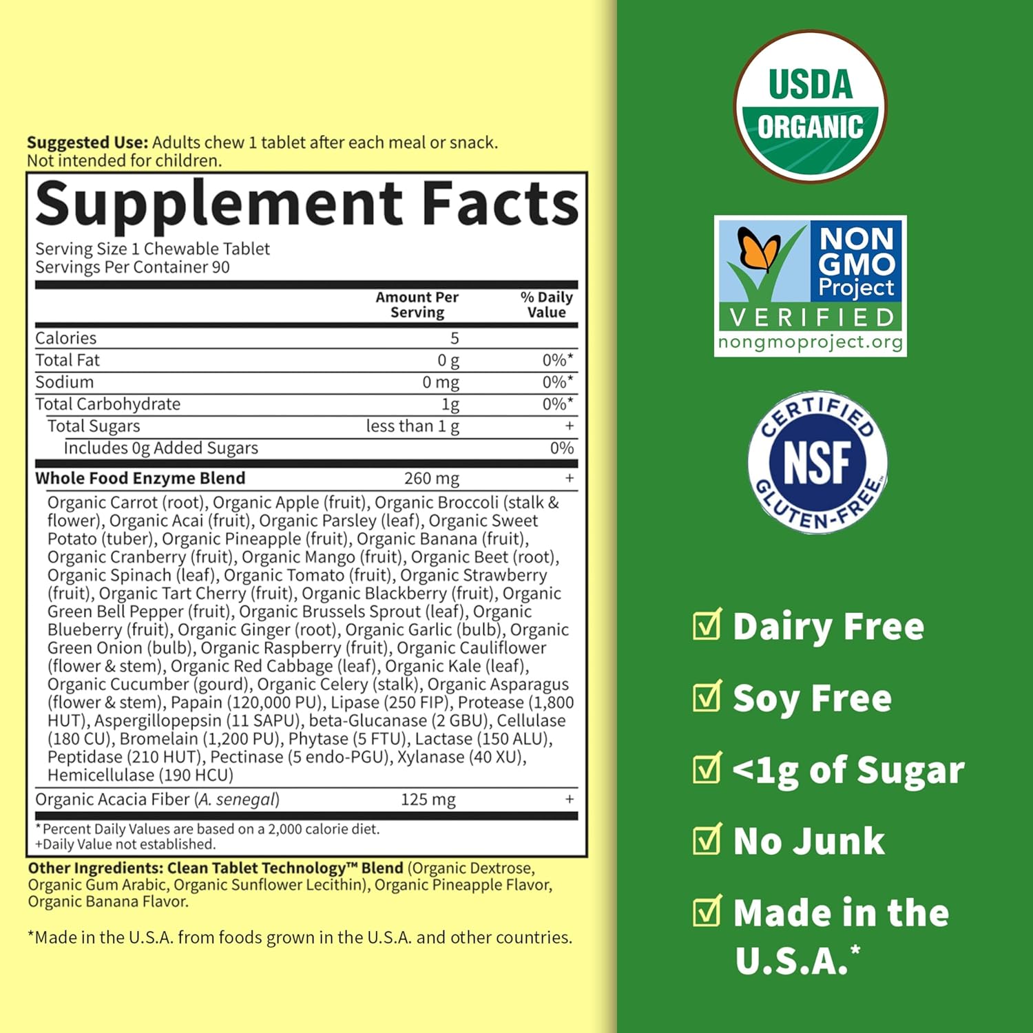 Supplement facts and ingredient list for Organic Digest+ digestive enzymes.