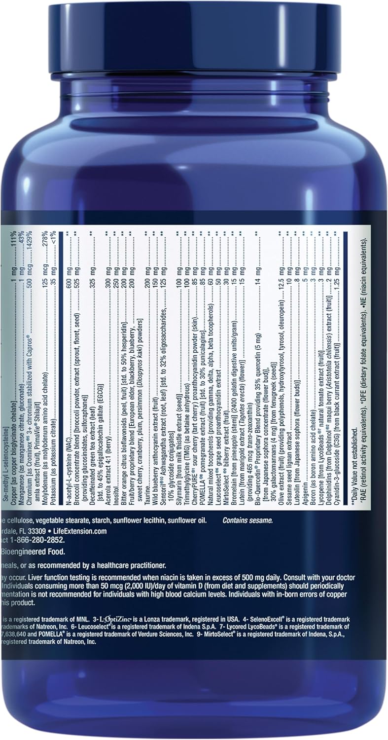 Supplement Facts panel of Life Extension Mix showing full ingredients list and serving size.